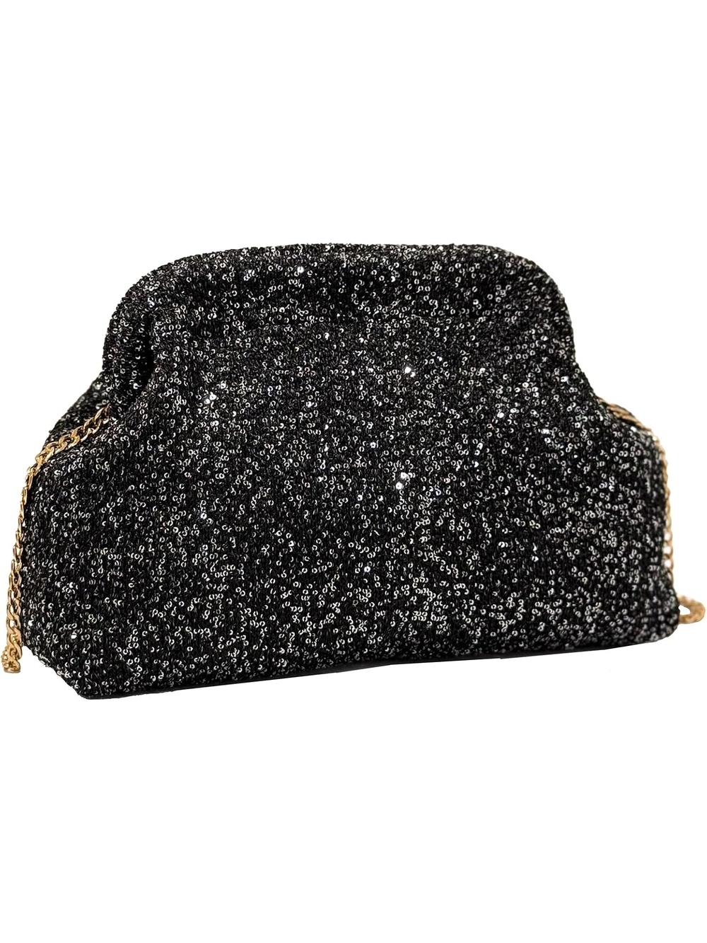 〽️ Women's Black Sequin Dumpling Clutch Purse Sparkly Evening Bags
